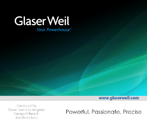 Abstract background image, with Glaser Weil logo and tagline 