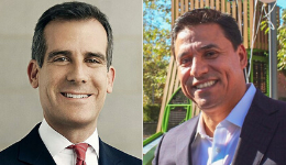 Headshots of Eric Garcetti and Jose Huizar