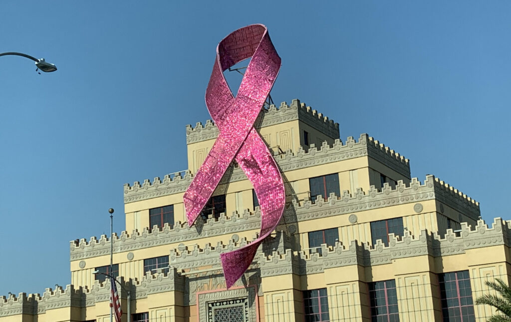 A photo of the Citadel Oulets with the pink ribbon in a show of support for Breast Cancer Awareness month