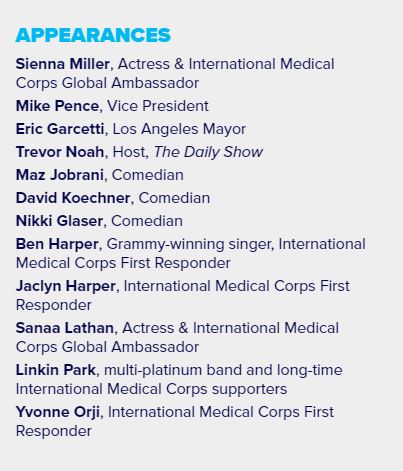 A list of speakers and participants at IMC's Annual Awards Celebration