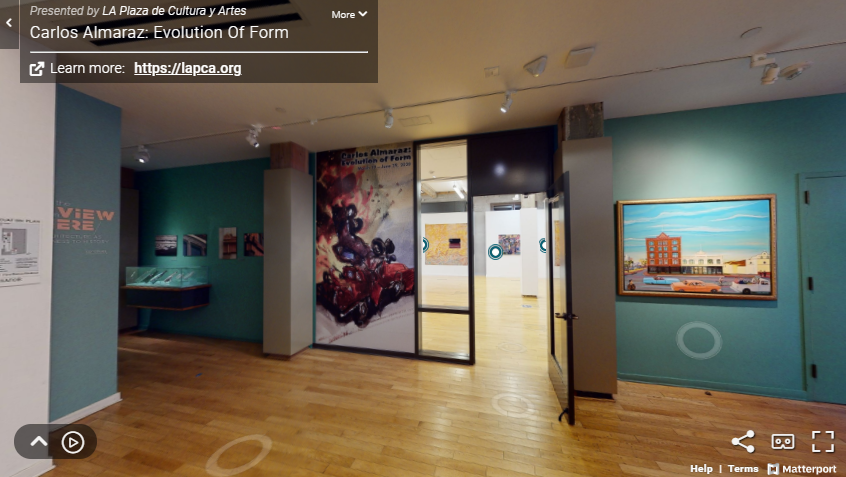 A screenshot of a visual walkthrough feature of the Almaraz exhibition
