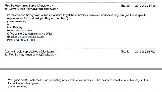 A screenshot of an email from Barclay describing the drawings as 'horrible'