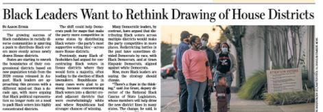 A photo of the WSJ's story titled 'Black Leaders Want to Rethink Drawing of House Districts'
