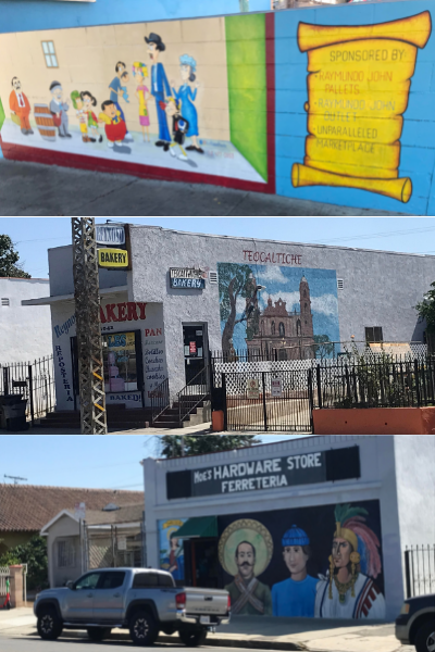 A compilation of three photos of street art in Boyle Heights