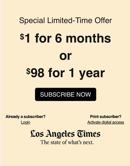 An LA Times subscription promotion